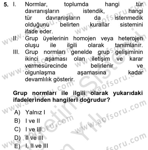 Sosyal Psikoloji 2 Dersi 2025 - 2026 Yılı Yaz Okulu Sınav Soruları 5. Soru