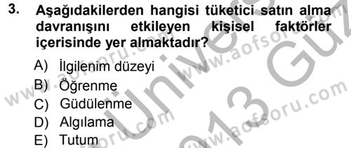 Pazarlama Yönetimi Dersi 2012 - 2013 Yılı (Vize) Ara Sınav Soruları 3. Soru
