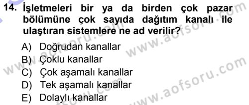 Pazarlama Yönetimi Dersi 2012 - 2013 Yılı (Final) Dönem Sonu Sınav Soruları 14. Soru