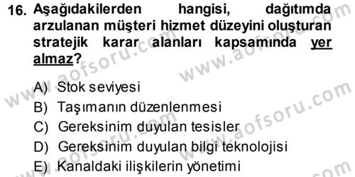 Pazarlama Yönetimi Dersi 2013 - 2014 Yılı (Final) Dönem Sonu Sınav Soruları 16. Soru