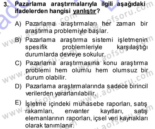 Pazarlama Yönetimi Dersi 2013 - 2014 Yılı (Final) Dönem Sonu Sınav Soruları 3. Soru