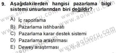 Pazarlama Yönetimi Dersi 2014 - 2015 Yılı (Vize) Ara Sınav Soruları 9. Soru