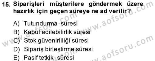 Pazarlama Yönetimi Dersi 2014 - 2015 Yılı (Final) Dönem Sonu Sınavı 15. Soru
