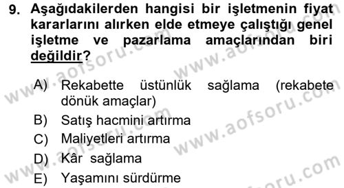 Pazarlama Yönetimi Dersi 2016 - 2017 Yılı (Final) Dönem Sonu Sınav Soruları 9. Soru