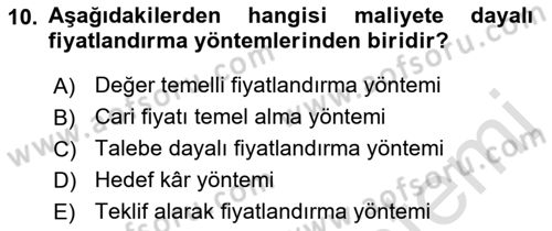 Pazarlama Yönetimi Dersi 2018 - 2019 Yılı 3 Ders Sınav Soruları 10. Soru
