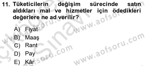 Pazarlama Yönetimi Dersi 2018 - 2019 Yılı 3 Ders Sınav Soruları 11. Soru
