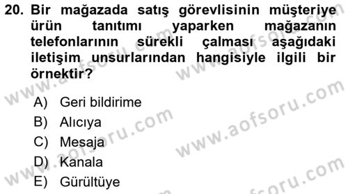 Pazarlama Yönetimi Dersi 2018 - 2019 Yılı 3 Ders Sınav Soruları 20. Soru