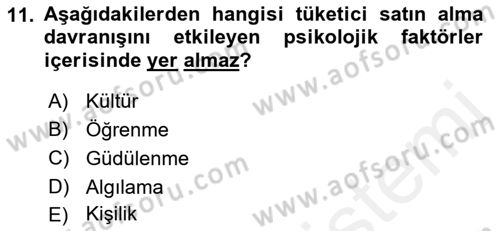 Pazarlama Yönetimi Dersi 2018 - 2019 Yılı (Vize) Ara Sınavı 11. Soru