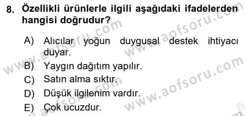 Pazarlama Yönetimi Dersi 2018 - 2019 Yılı (Final) Dönem Sonu Sınav Soruları 8. Soru
