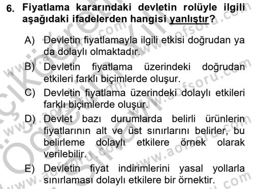 Pazarlama Yönetimi Dersi 2018 - 2019 Yılı Yaz Okulu Sınav Soruları 6. Soru
