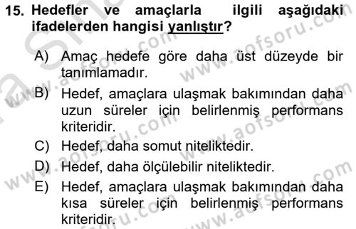 Pazarlama Yönetimi Dersi 2019 - 2020 Yılı (Vize) Ara Sınav Soruları 15. Soru