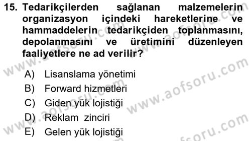Pazarlama Yönetimi Dersi 2019 - 2020 Yılı (Final) Dönem Sonu Sınav Soruları 15. Soru