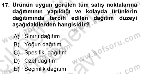Pazarlama Yönetimi Dersi 2019 - 2020 Yılı (Final) Dönem Sonu Sınav Soruları 17. Soru