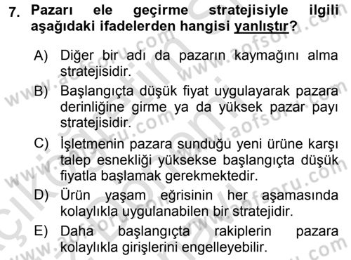 Pazarlama Yönetimi Dersi 2019 - 2020 Yılı (Final) Dönem Sonu Sınav Soruları 7. Soru