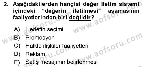 Pazarlama Yönetimi Dersi 2020 - 2021 Yılı Yaz Okulu Sınav Soruları 2. Soru