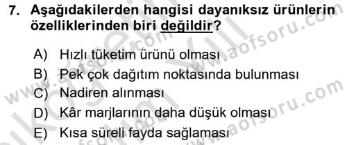Pazarlama Yönetimi Dersi 2020 - 2021 Yılı Yaz Okulu Sınav Soruları 7. Soru