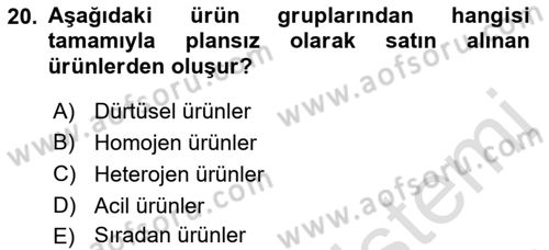 Pazarlama Yönetimi Dersi 2021 - 2022 Yılı (Vize) Ara Sınav Soruları 20. Soru