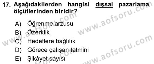 Pazarlama Yönetimi Dersi 2021 - 2022 Yılı Yaz Okulu Sınav Soruları 17. Soru
