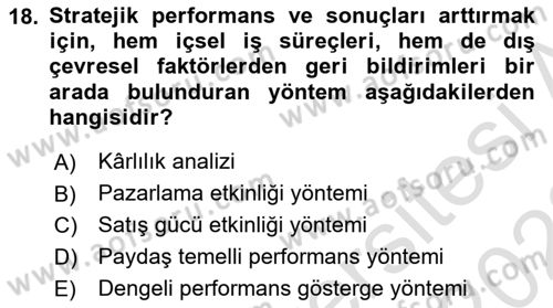 Pazarlama Yönetimi Dersi 2021 - 2022 Yılı Yaz Okulu Sınav Soruları 18. Soru