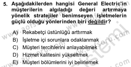 Pazarlama Yönetimi Dersi 2021 - 2022 Yılı Yaz Okulu Sınav Soruları 5. Soru