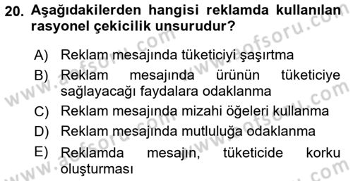 Pazarlama Yönetimi Dersi 2022 - 2023 Yılı Yaz Okulu Sınav Soruları 20. Soru