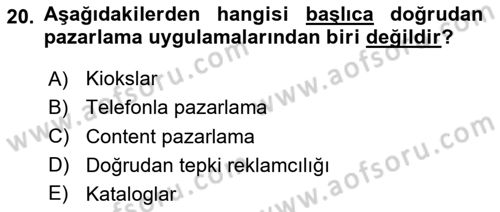 Pazarlama Yönetimi Dersi 2023 - 2024 Yılı Yaz Okulu Sınav Soruları 20. Soru