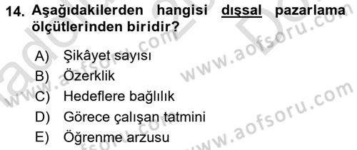 Pazarlama Yönetimi Dersi 2024 - 2025 Yılı (Final) Dönem Sonu Sınav Soruları 14. Soru