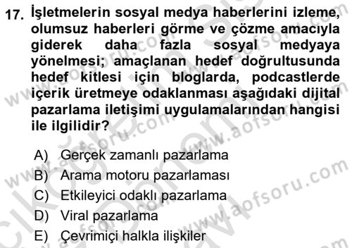 Pazarlama Yönetimi Dersi 2024 - 2025 Yılı (Final) Dönem Sonu Sınav Soruları 17. Soru