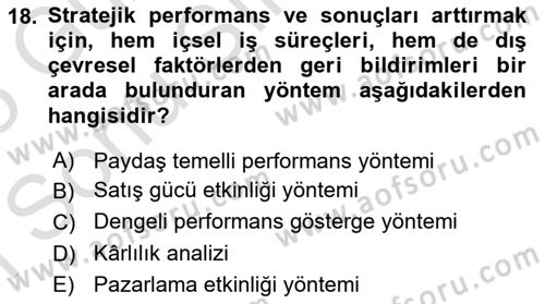 Pazarlama Yönetimi Dersi 2024 - 2025 Yılı (Final) Dönem Sonu Sınav Soruları 18. Soru
