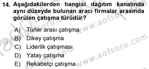 Pazarlama Yönetimi Dersi 2024 - 2025 Yılı Yaz Okulu Sınav Soruları 14. Soru