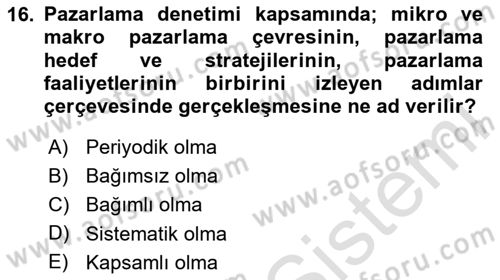 Pazarlama Yönetimi Dersi 2024 - 2025 Yılı Yaz Okulu Sınav Soruları 16. Soru