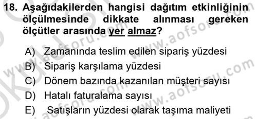Pazarlama Yönetimi Dersi 2024 - 2025 Yılı Yaz Okulu Sınav Soruları 18. Soru