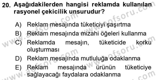 Pazarlama Yönetimi Dersi 2024 - 2025 Yılı Yaz Okulu Sınav Soruları 20. Soru