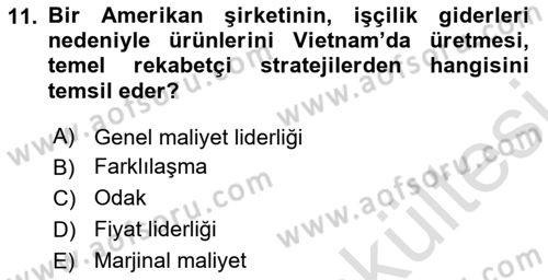 Pazarlama Yönetimi Dersi 2025 - 2026 Yılı (Vize) Ara Sınav Soruları 11. Soru