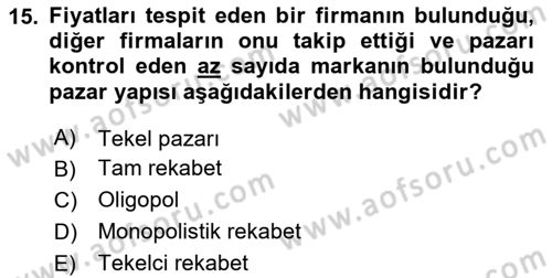 Pazarlama Yönetimi Dersi 2025 - 2026 Yılı (Vize) Ara Sınav Soruları 15. Soru