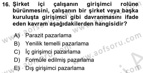 Pazarlama Yönetimi Dersi 2025 - 2026 Yılı (Vize) Ara Sınav Soruları 16. Soru