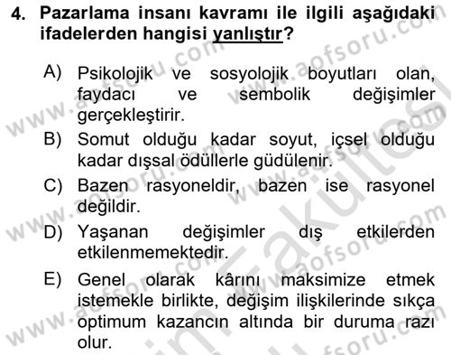 Pazarlama Yönetimi Dersi 2025 - 2026 Yılı (Vize) Ara Sınav Soruları 4. Soru