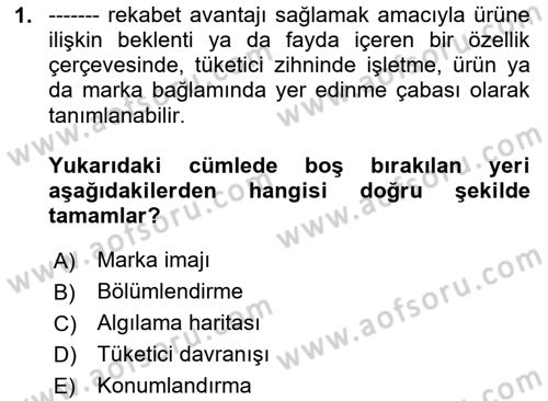 Pazarlama Yönetimi Dersi 2025 - 2026 Yılı (Final) Dönem Sonu Sınav Soruları 1. Soru