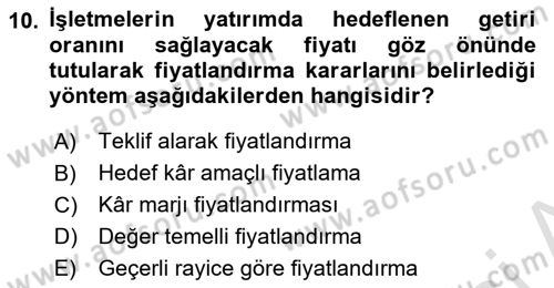 Pazarlama Yönetimi Dersi 2025 - 2026 Yılı (Final) Dönem Sonu Sınav Soruları 10. Soru