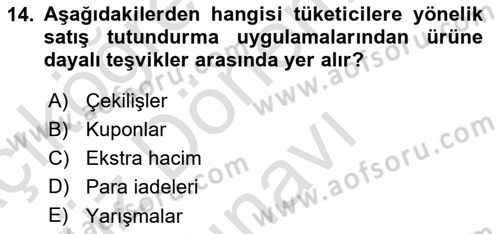 Pazarlama Yönetimi Dersi 2025 - 2026 Yılı (Final) Dönem Sonu Sınav Soruları 14. Soru