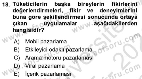 Pazarlama Yönetimi Dersi 2025 - 2026 Yılı (Final) Dönem Sonu Sınav Soruları 18. Soru