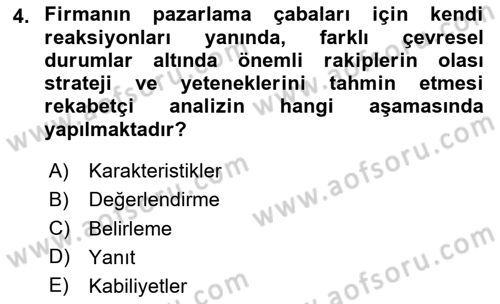 Pazarlama Yönetimi Dersi 2025 - 2026 Yılı (Final) Dönem Sonu Sınav Soruları 4. Soru