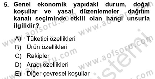 Pazarlama Yönetimi Dersi 2025 - 2026 Yılı (Final) Dönem Sonu Sınav Soruları 5. Soru