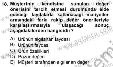 Pazarlama İlkeleri Dersi Ara Sınavı Deneme Sınav Soruları 18. Soru