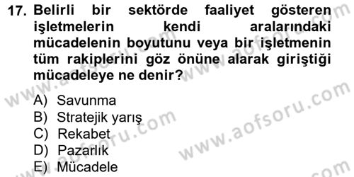 Pazarlama İlkeleri Dersi 2012 - 2013 Yılı (Final) Dönem Sonu Sınav Soruları 17. Soru