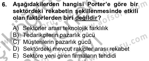 Pazarlama İlkeleri Dersi 2012 - 2013 Yılı (Final) Dönem Sonu Sınav Soruları 6. Soru