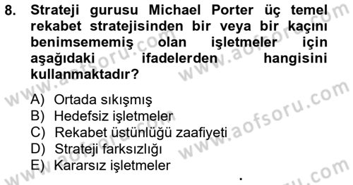 Pazarlama İlkeleri Dersi 2012 - 2013 Yılı (Final) Dönem Sonu Sınav Soruları 8. Soru