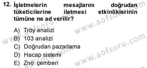 Pazarlama İlkeleri Dersi 2013 - 2014 Yılı (Final) Dönem Sonu Sınav Soruları 12. Soru