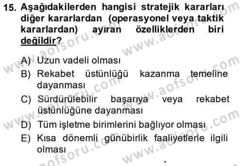 Pazarlama İlkeleri Dersi 2013 - 2014 Yılı (Final) Dönem Sonu Sınav Soruları 15. Soru