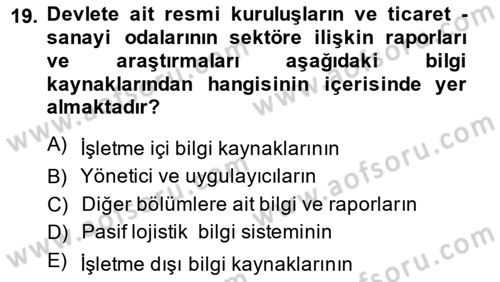 Pazarlama İlkeleri Dersi 2013 - 2014 Yılı (Final) Dönem Sonu Sınav Soruları 19. Soru